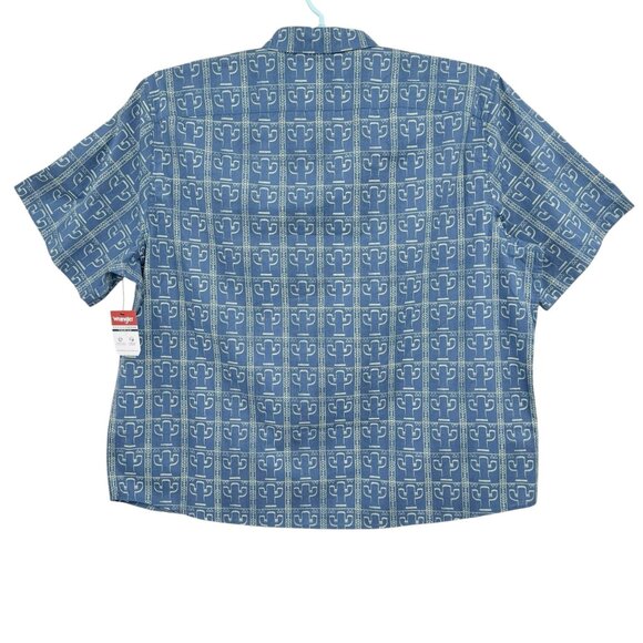 Wrangler Men's Cowboy Short Sleeve Button-up Cactus Print Blue Shirt Size 3XL NW - Picture 2 of 10